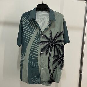 Tropical Palm Print Men's Shirt - Green